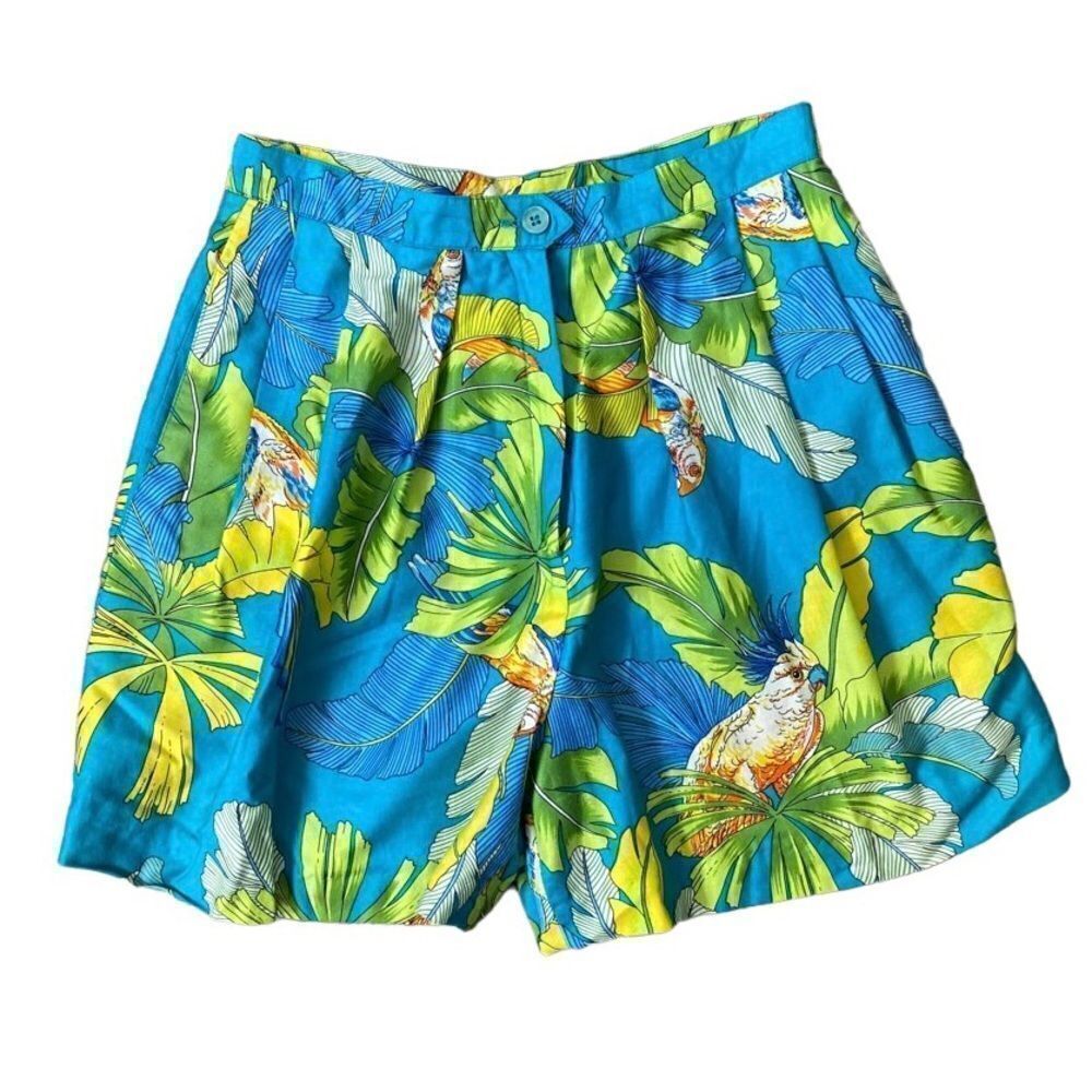 Vintage 80’s Tropical High Waist Cotton Shorts Paula Saker Pleated Pockets SZ 10